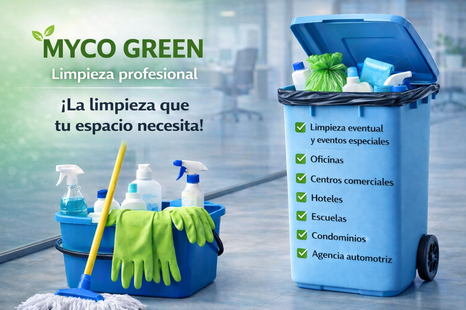 Publicidad de limpieza profesional MYCO GREEN